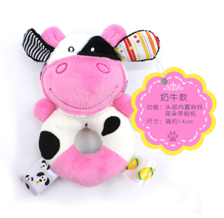 Dolery baby animal round hand rattle, baby hand-held bell, hand rattle stick, early education 0-2 baby plush toy