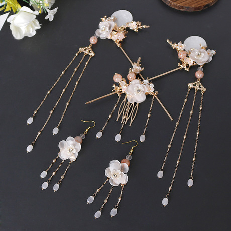 Hanfu headwear, tassel, step and shake hairpins, ancient-style super ethereal head crowns, hair combs and hairpins, a complete set of ancient costume ethereal hairpins and hair accessories details Picture