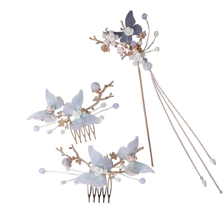 Hanfu headwear, women's ancient costume, tassel, ancient style, super ethereal silk gauze, butterfly hairpins, hair combs, complete set of hair accessories and accessories, national trend series Item Picture