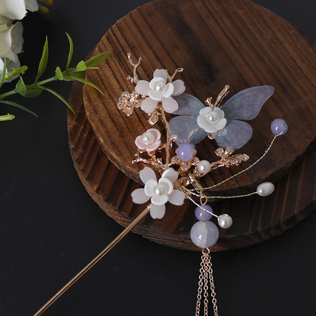 Hanfu headwear, women's ancient costume, tassel, ancient style, super ethereal silk gauze, butterfly hairpins, hair combs, complete set of hair accessories and accessories, national trend series Application Scenario