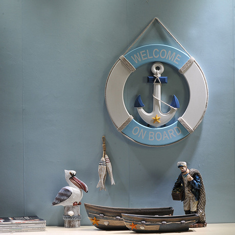 锚 地中海木质救生圈挂件 创意家居饰品 衣帽挂MA16/14