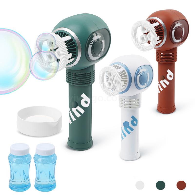 The new charging bubble machine fan, summer toy fan, leafless portable USB charging device, is selling well at the street stall Item Picture