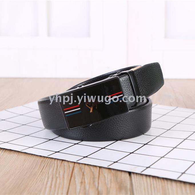 New business buckle head layer pattern lychee pattern edge scratch-resistant automatic belt details Picture