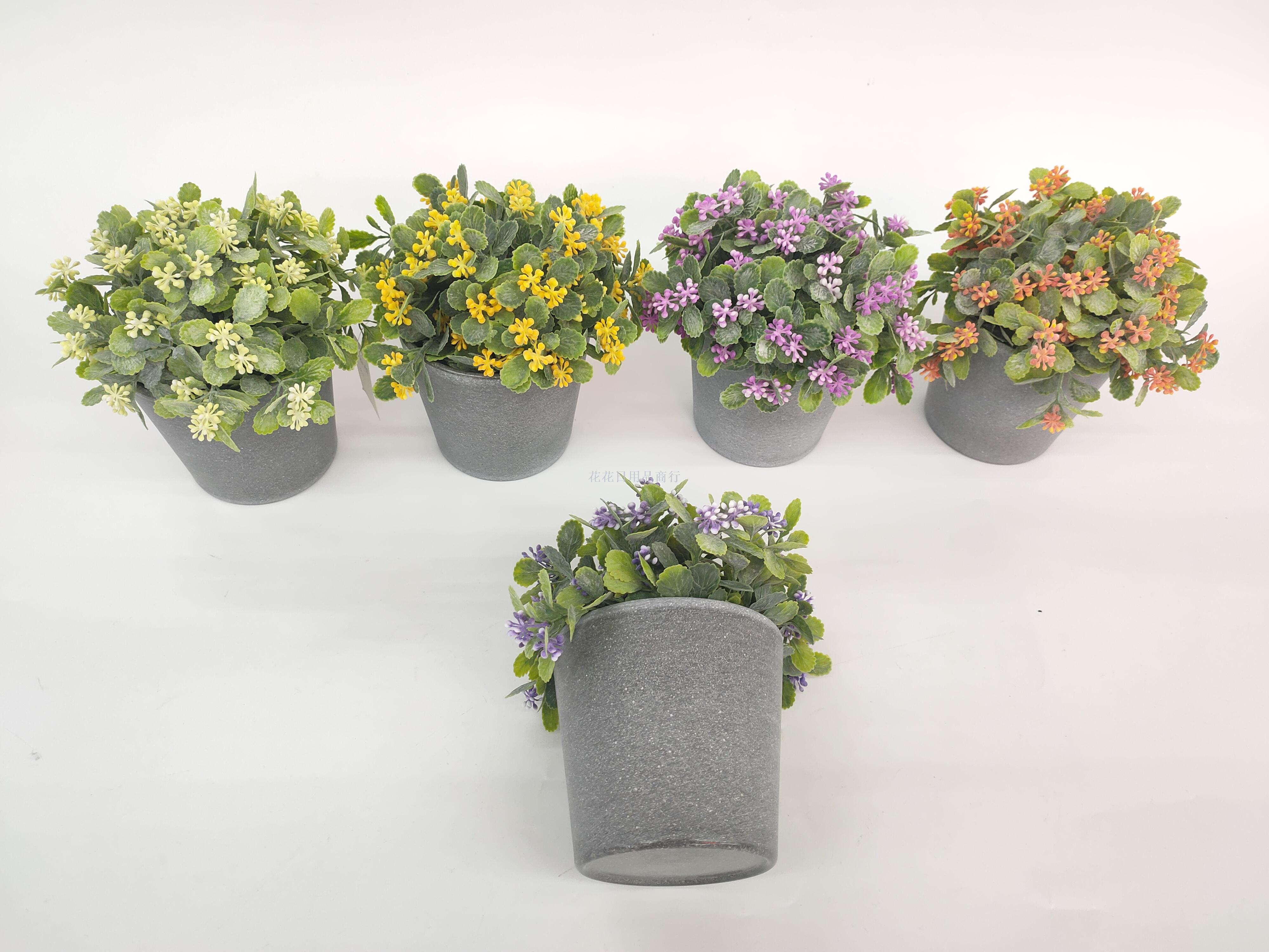 新款磨砂盆加粉小米兰花仿真盆景绿叶欧式风假花装饰品