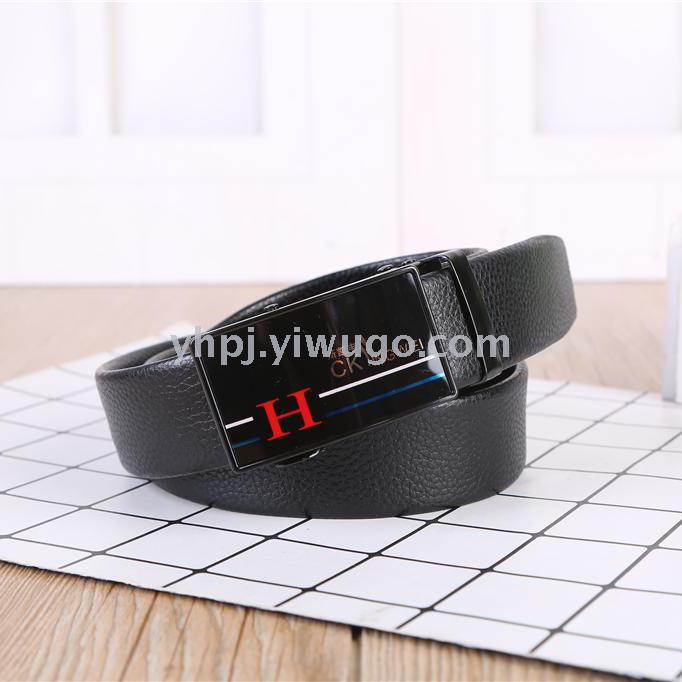 New business buckle head layer pattern lychee pattern edge scratch-resistant automatic belt Specification image