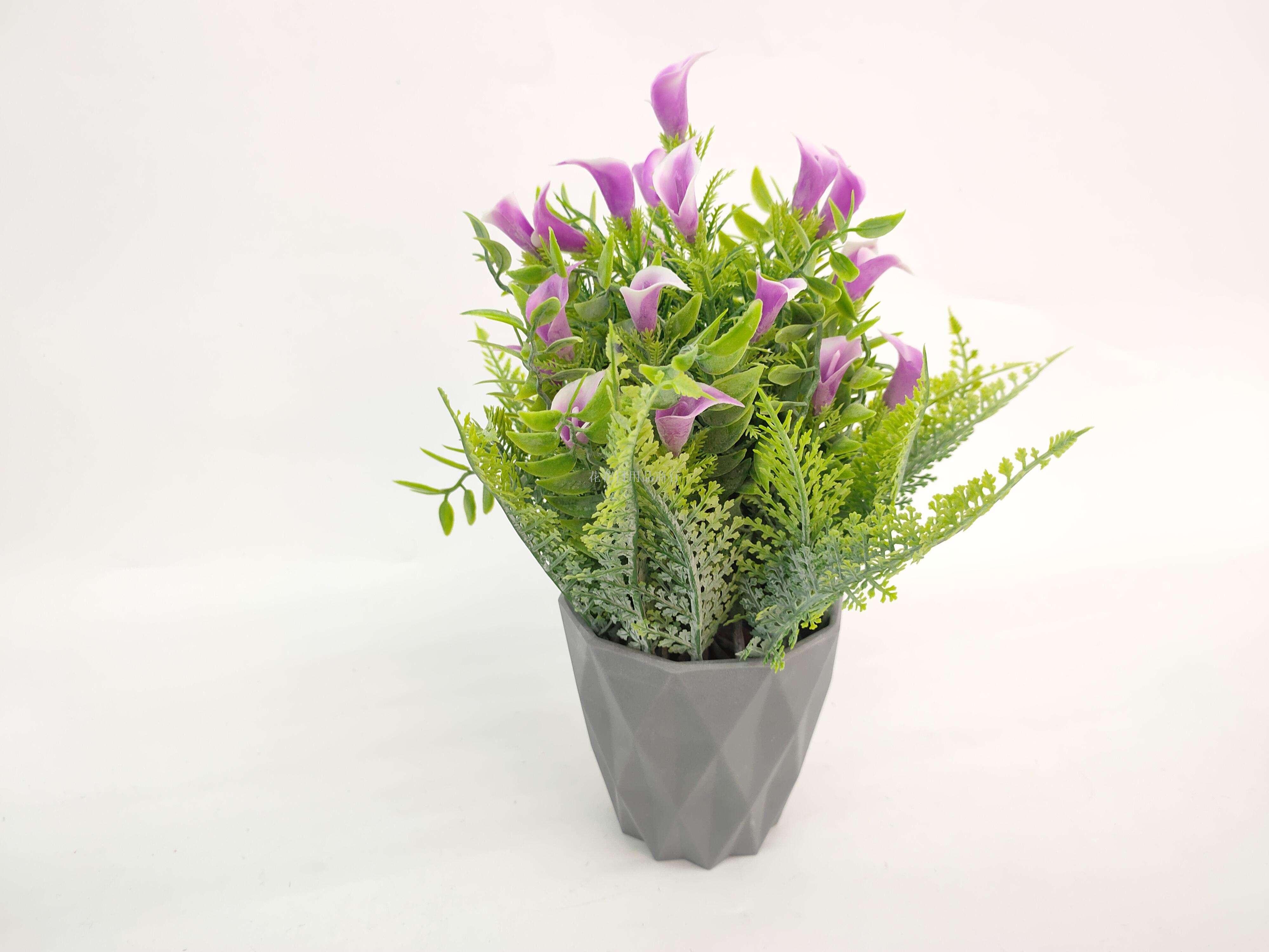 New Gray Pot And Powder Calla Lotus Artificial Flower Bonsai Decoration Home Furnishing Fake Flowers details Picture