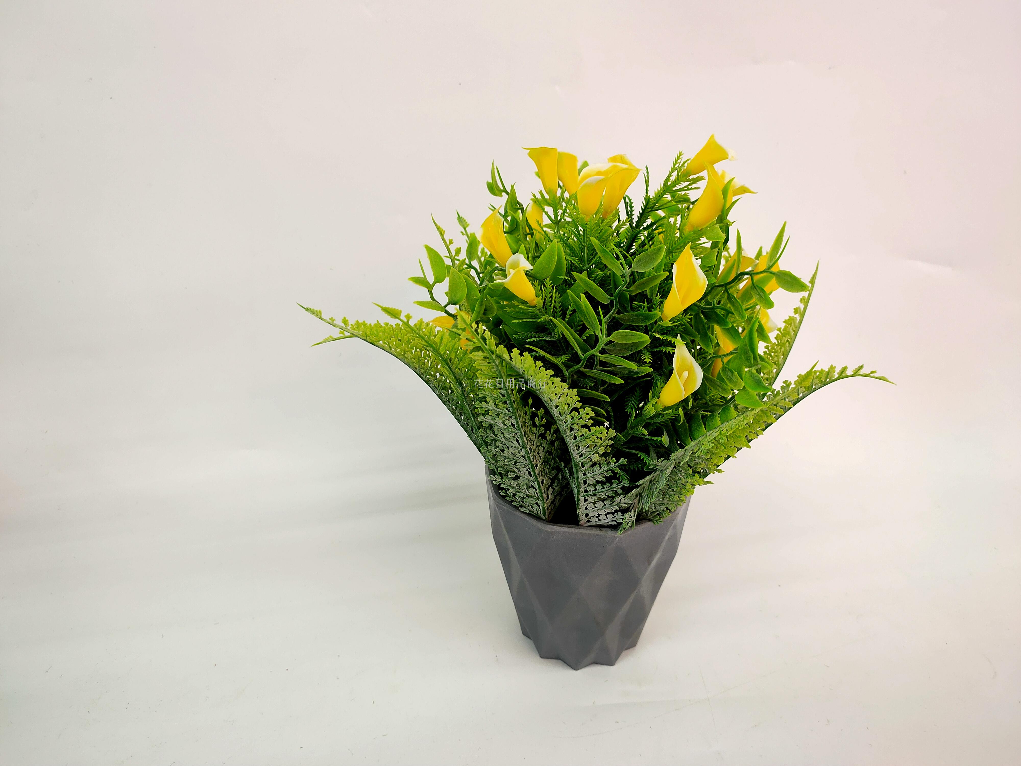 New Gray Pot And Powder Calla Lotus Artificial Flower Bonsai Decoration Home Furnishing Fake Flowers Item Picture