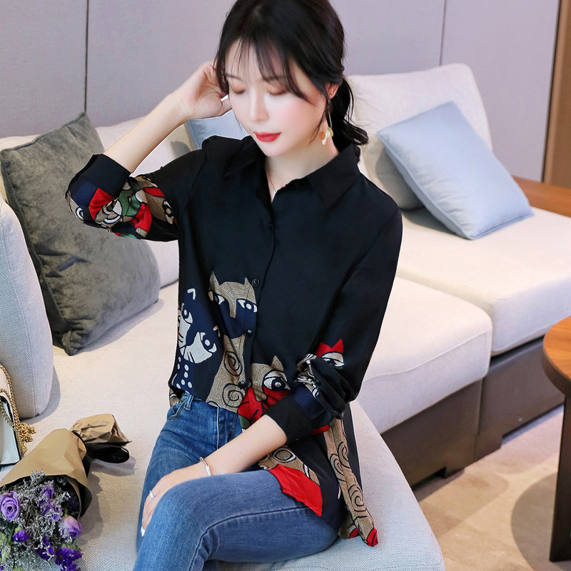 Real photos of the 2020 long-sleeved shirt for women, with a unique design sense. The new spring collection of women's clothing in 2020 features ingenious, fashionable and stylish prints Application Scenario
