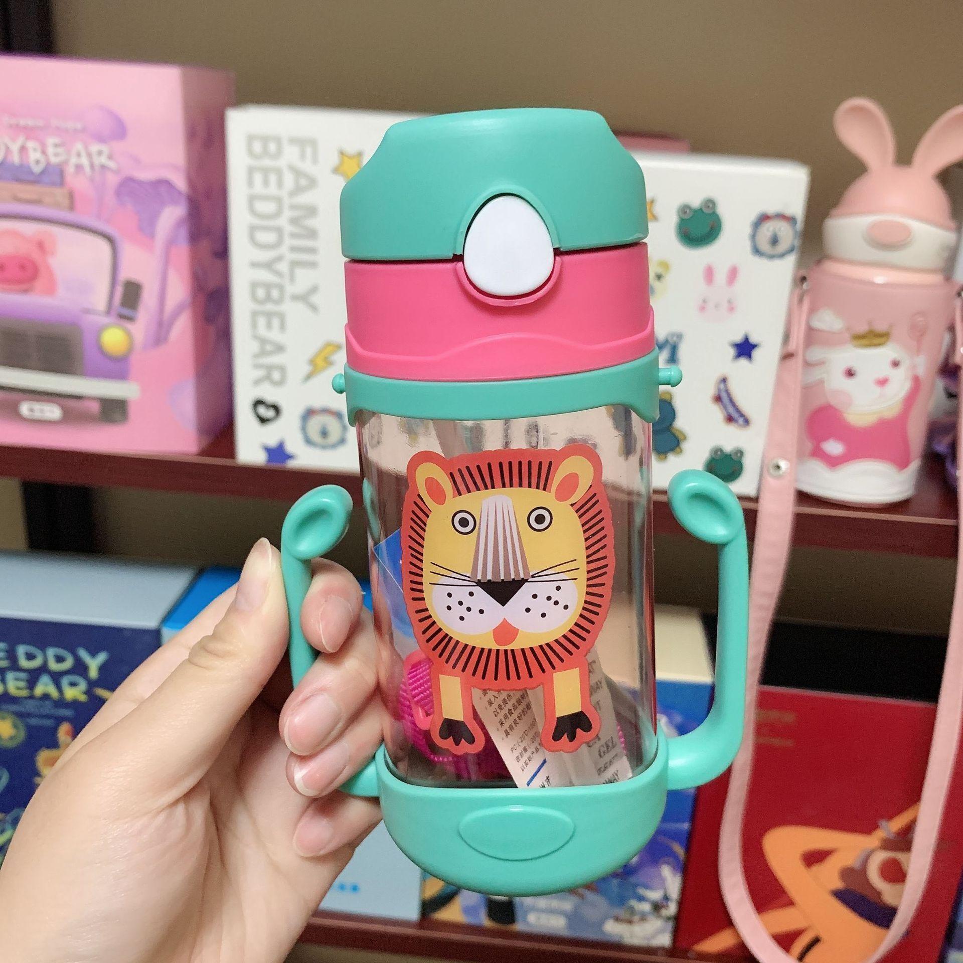 New plastic suction cup, children's shoulder strap, double-handle straw cup, 400ml Specification image