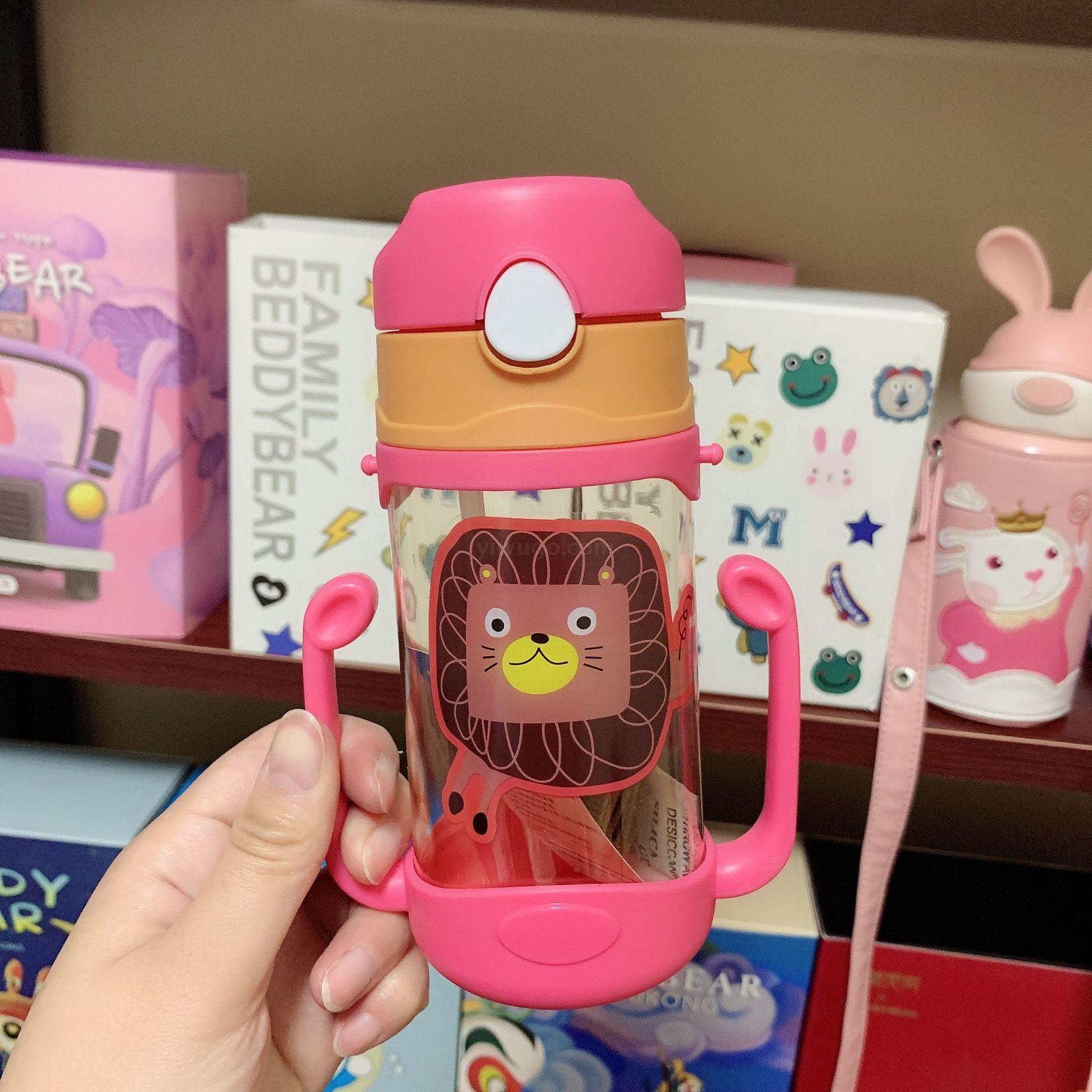 New plastic suction cup, children's shoulder strap, double-handle straw cup, 400ml details Picture