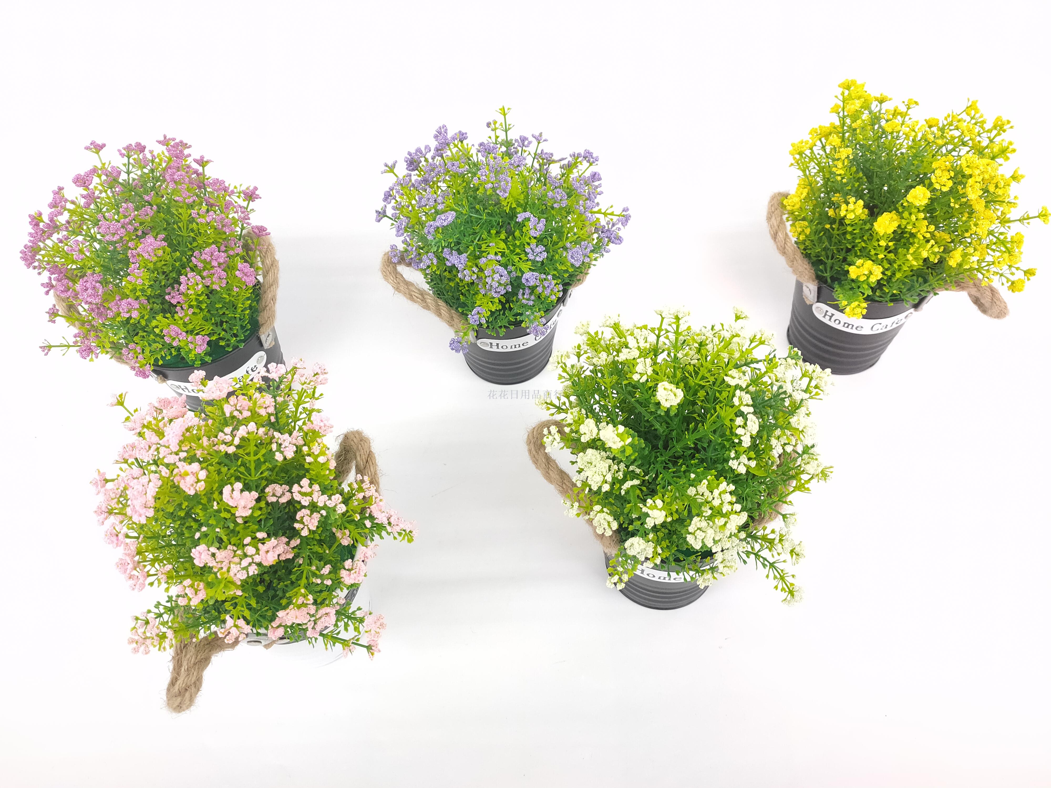新款铁皮桶泡泡草薰衣草仿真花盆景家居装饰摆件花