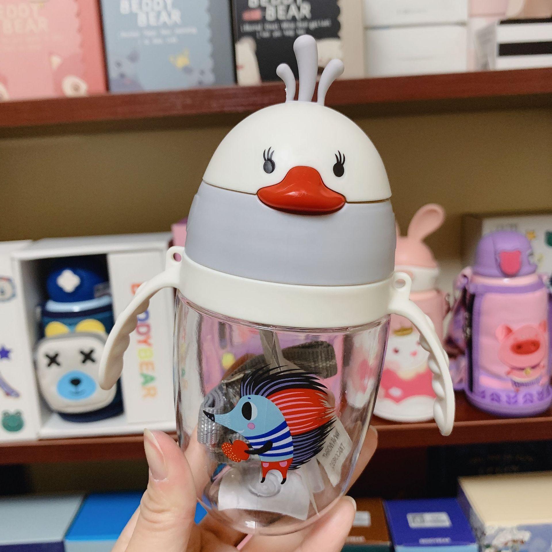 Children's straw cup for babies 350ML double shoulder strap dual-purpose cup Specification image