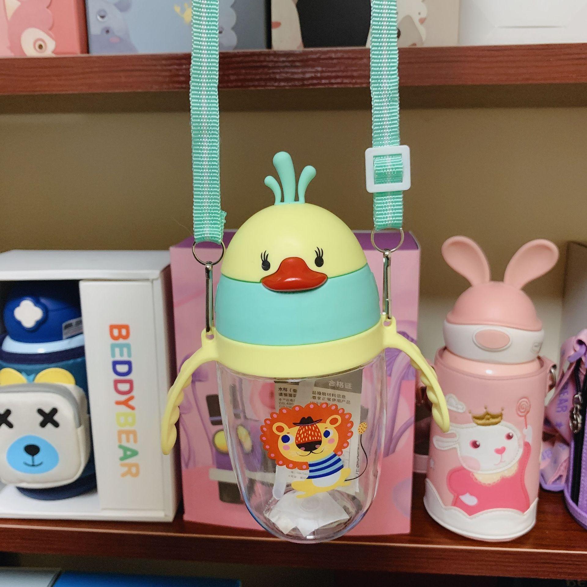Children's straw cup for babies 350ML double shoulder strap dual-purpose cup details Picture