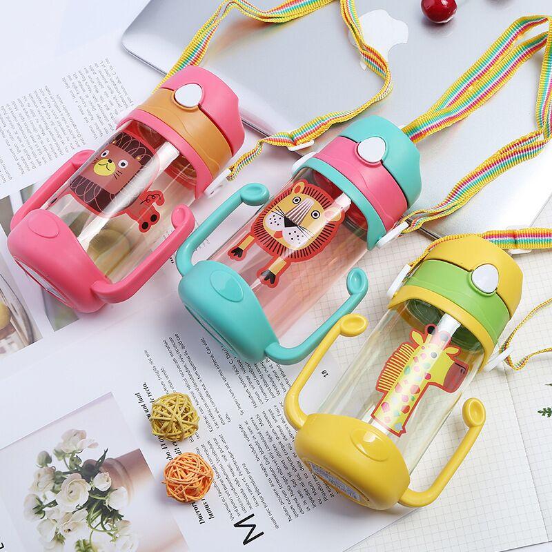 New plastic suction cup, children's shoulder strap, double-handle straw cup, 400ml