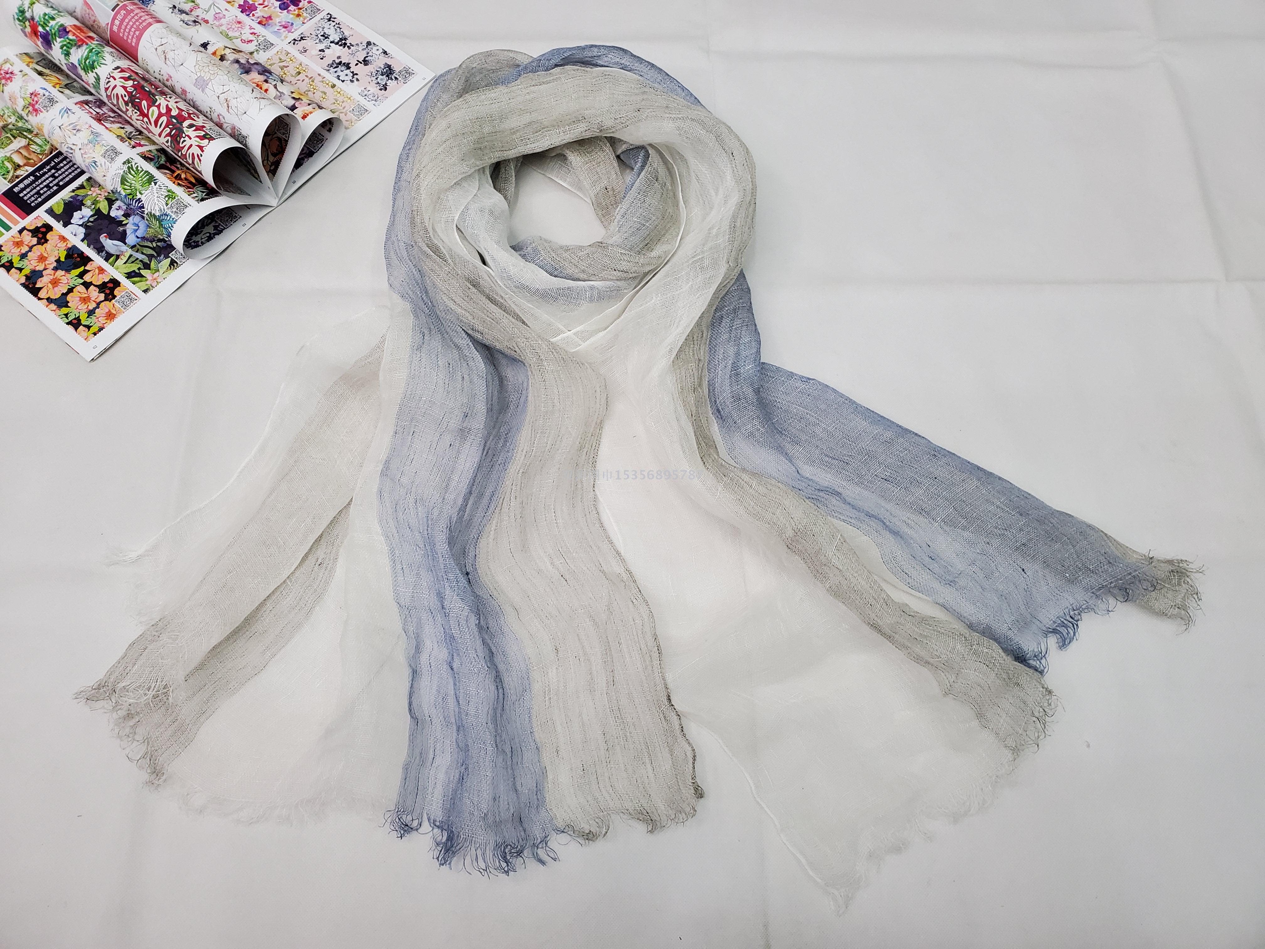2021 new Japanese and South Korea ladies spring and summer pure and fresh natural linen yarn-dyed scarf air conditioning sweat absorption scarf silk scarf Application Scenario