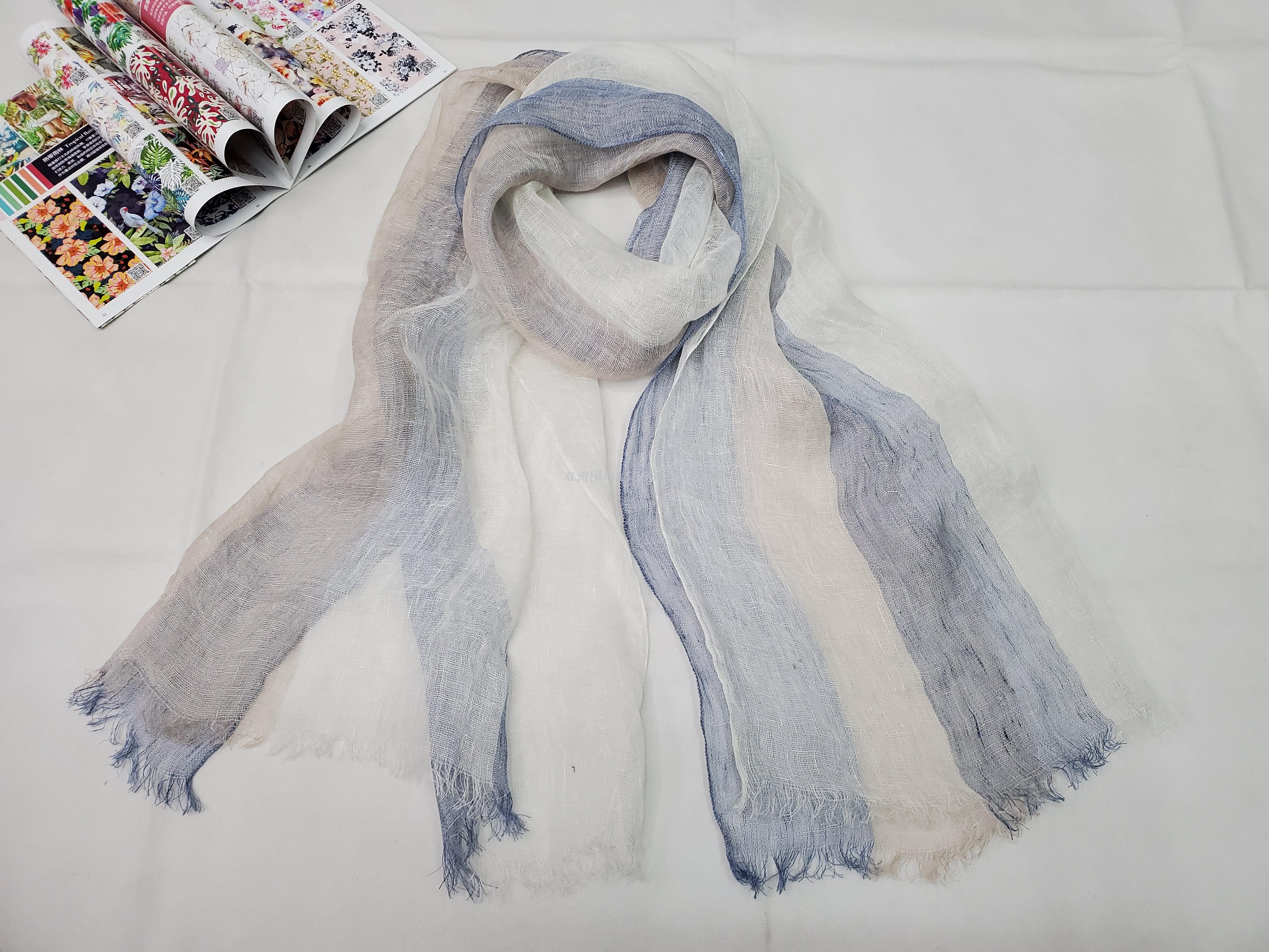 2021 new Japanese and South Korea ladies spring and summer pure and fresh natural linen yarn-dyed scarf air conditioning sweat absorption scarf silk scarf Specification drawing