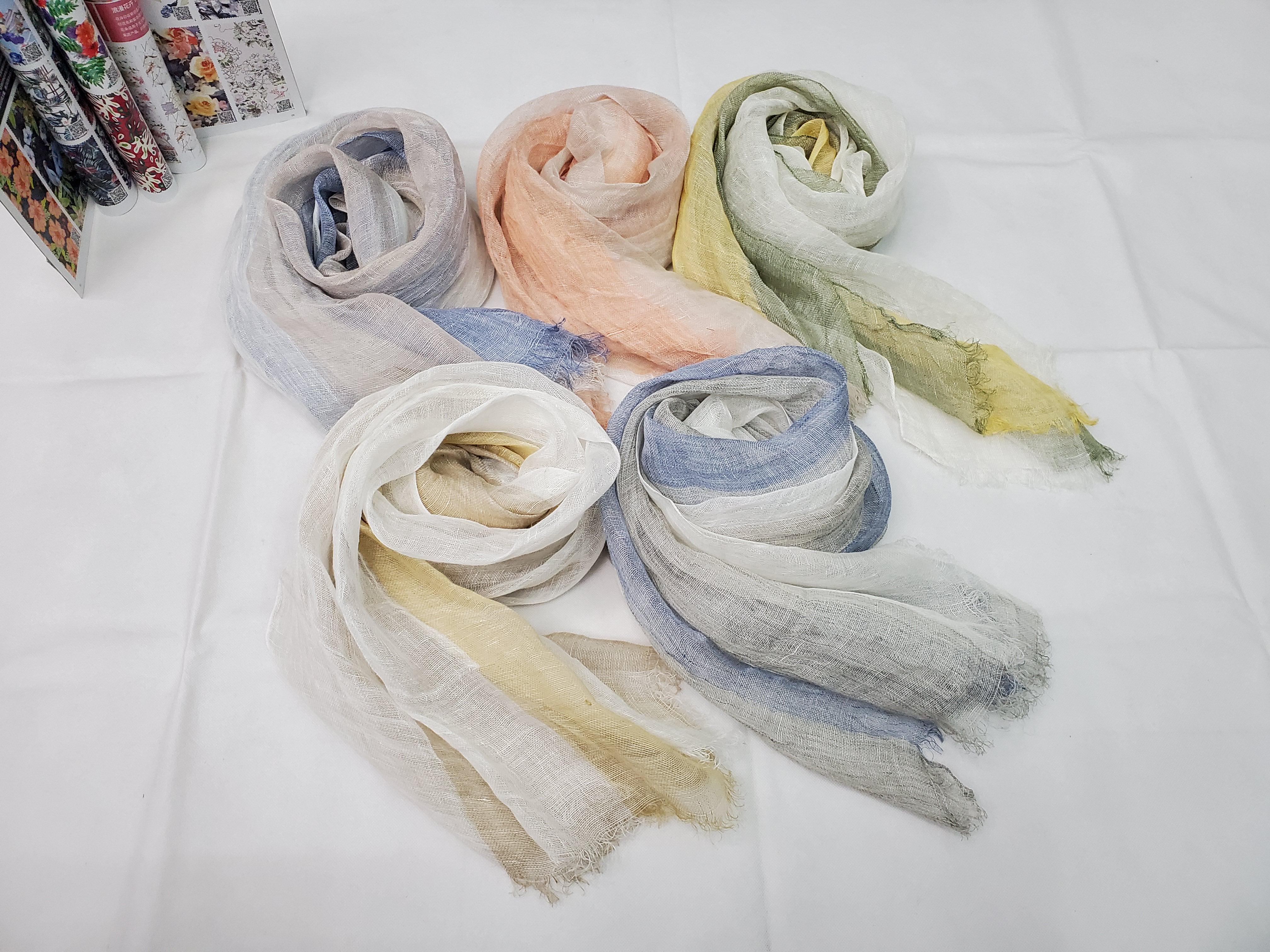 2021 new Japanese and South Korea ladies spring and summer pure and fresh natural linen yarn-dyed scarf air conditioning sweat absorption scarf silk scarf full figure