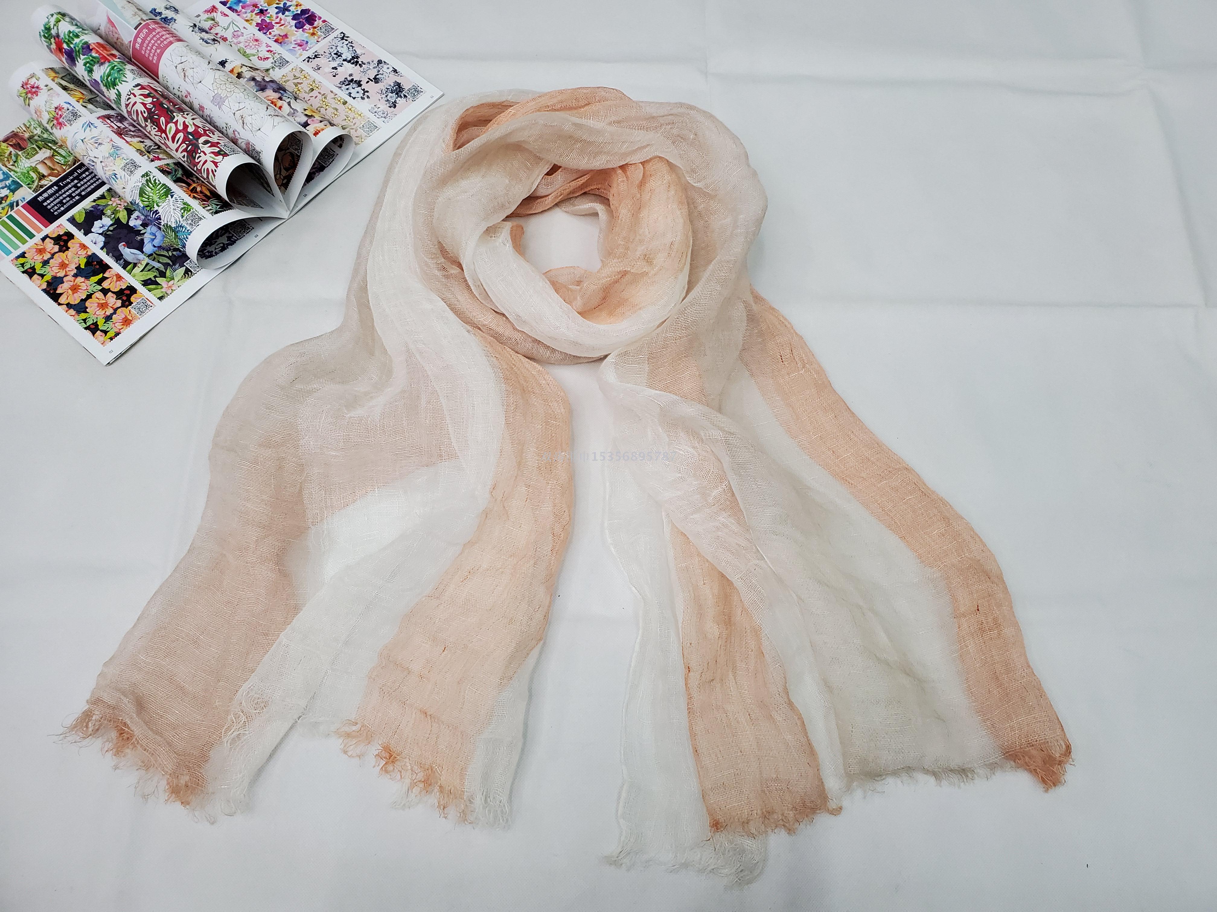 2021 new Japanese and South Korea ladies spring and summer pure and fresh natural linen yarn-dyed scarf air conditioning sweat absorption scarf silk scarf details Picture