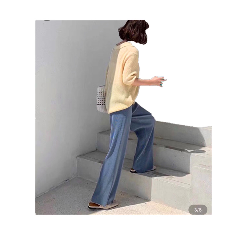 Za Ice Silk wide-leg pants for women's summer, new high-waisted vertical stripe loose, slimming, straight leg with a drooping effect, Korean-style casual pants Item Picture