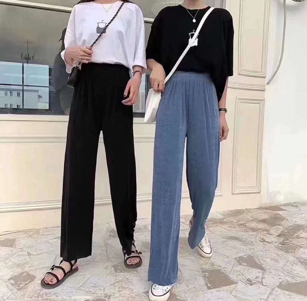 Za Ice Silk wide-leg pants for women's summer, new high-waisted vertical stripe loose, slimming, straight leg with a drooping effect, Korean-style casual pants Specification image