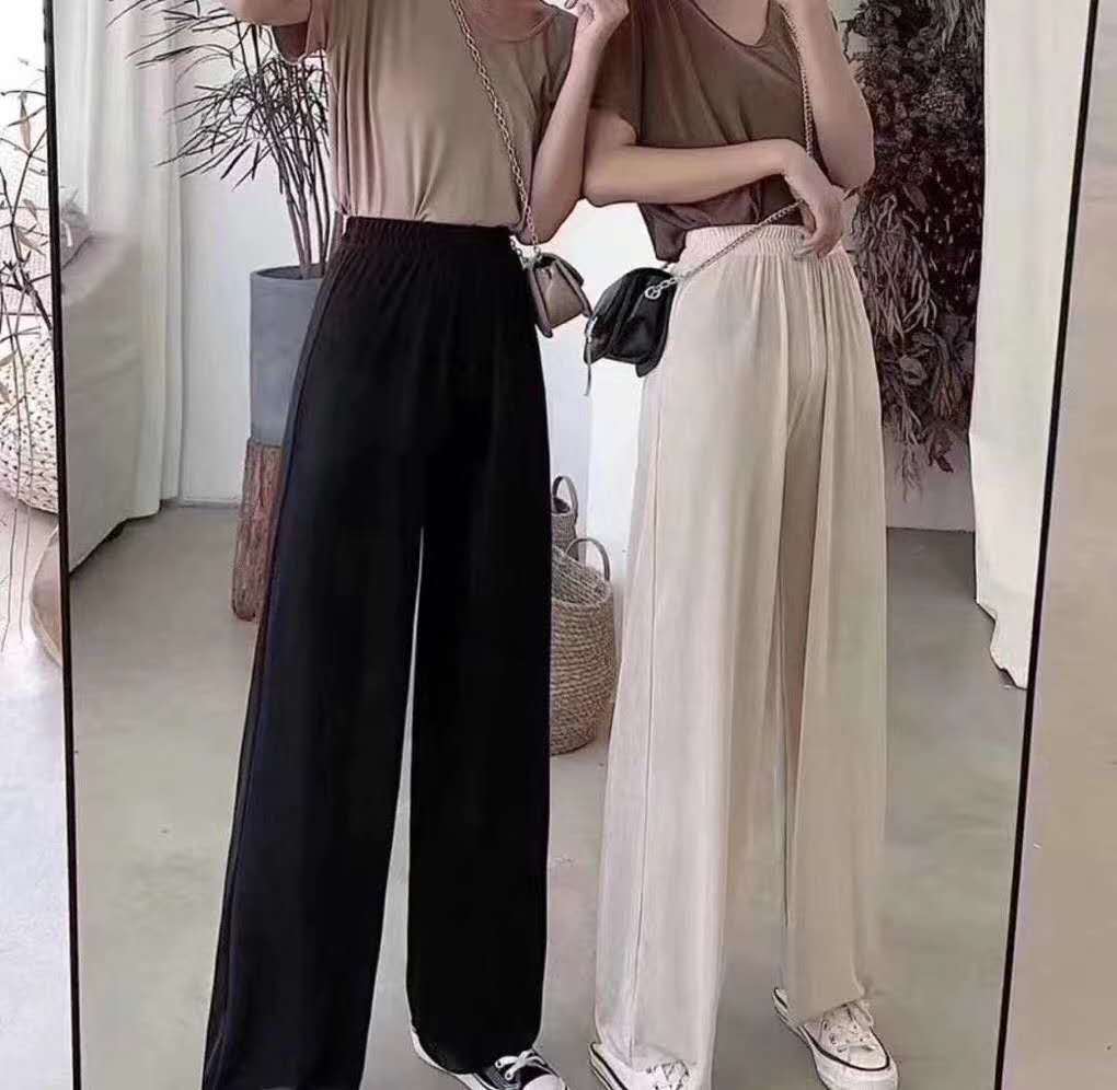 Za Ice Silk wide-leg pants for women's summer, new high-waisted vertical stripe loose, slimming, straight leg with a drooping effect, Korean-style casual pants details Picture