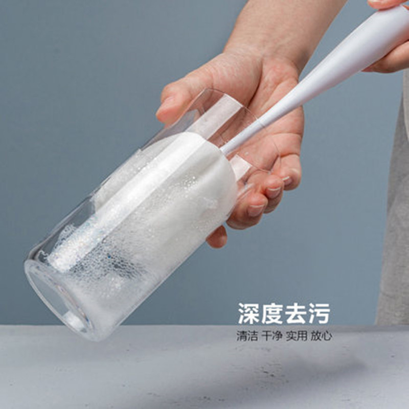 Vertical sponge cup brush for cleaning thermos cups, baby bottles and glass cups. Thickened plastic sponge cup brush Specification image