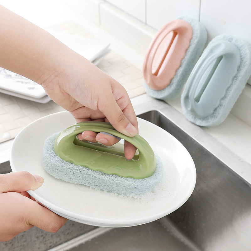 Thickened sponge brush, pot brush, bathroom handle, bathtub brush, kitchen and bathroom tile cleaning brush T details Picture