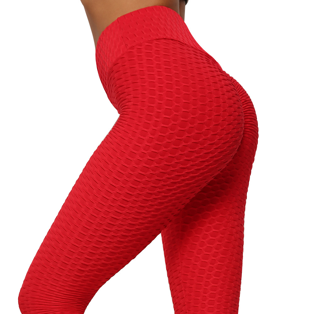 Amazon European and American style peachy buttocks jacquard bubble yoga pants, high-waisted buttocks sports tight pants, buttocks lifting fitness pants details Picture