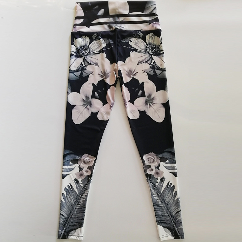 Ebay Amazon Wish ink-wash flower digital print slimming high-waisted yoga pants leggings Item Picture