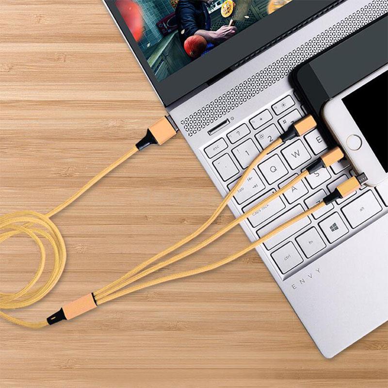 厂家直销一拖三多功能数据线三合一USB创意编织三头充电数据线详情图4