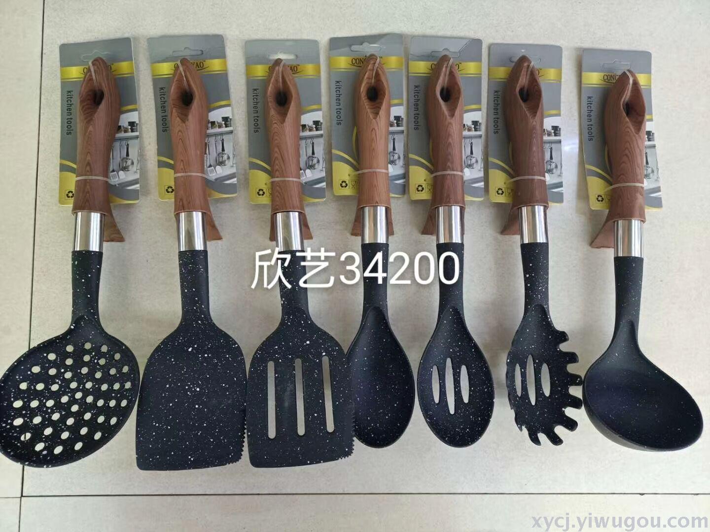 Nylon negro nylon negro punto color mango mango imitación madera mango negro varios estilos de nylon utensilios de cocina Item Picture