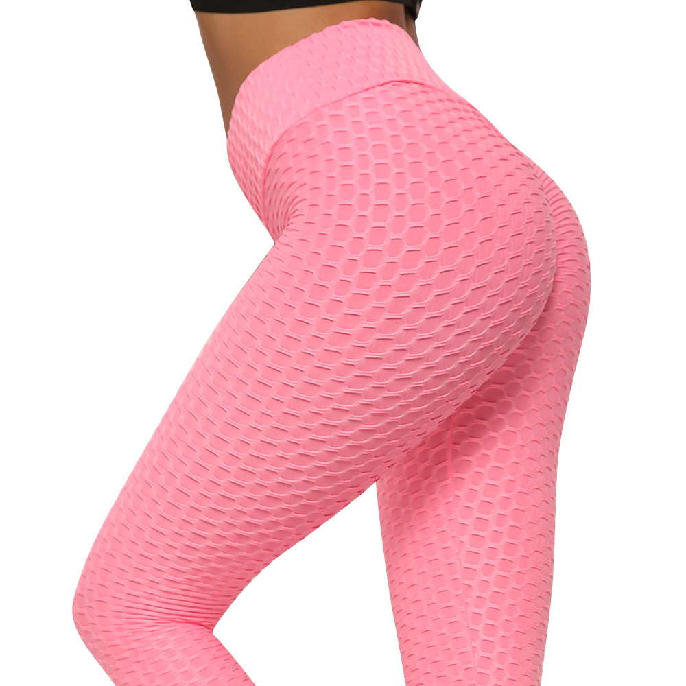 Amazon European and American style peachy buttocks jacquard bubble yoga pants, high-waisted buttocks sports tight pants, buttocks lifting fitness pants Item Picture