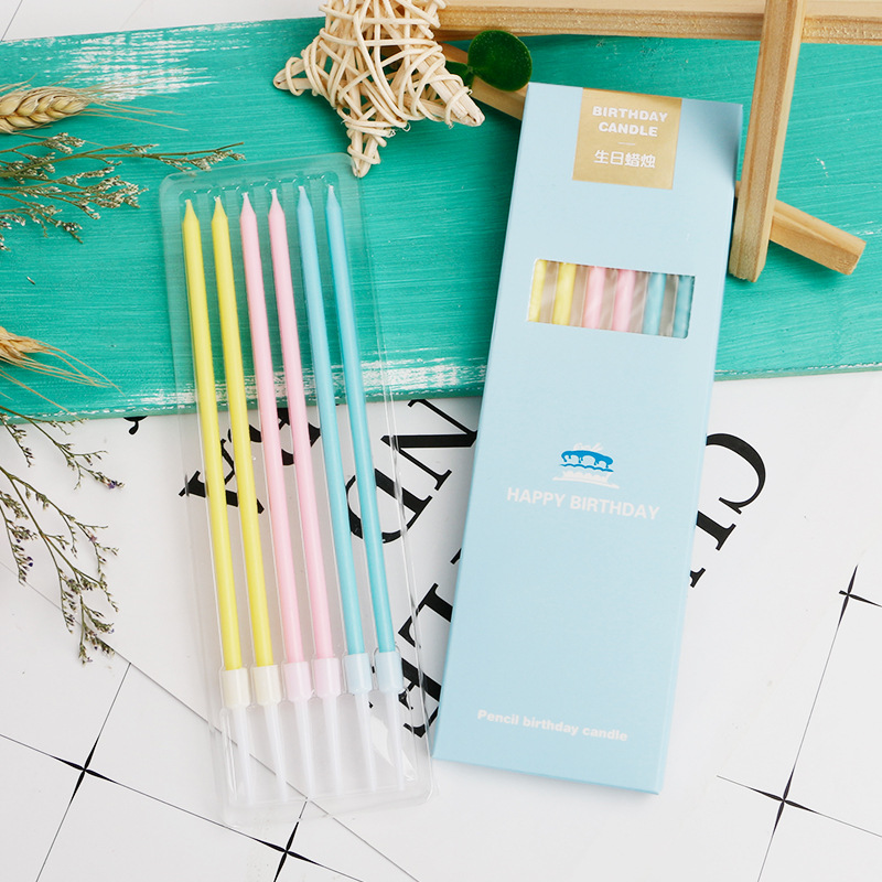 Bake birthday candles simple slim pencil wax wedding candles colorful box long pole decorative craft candles
