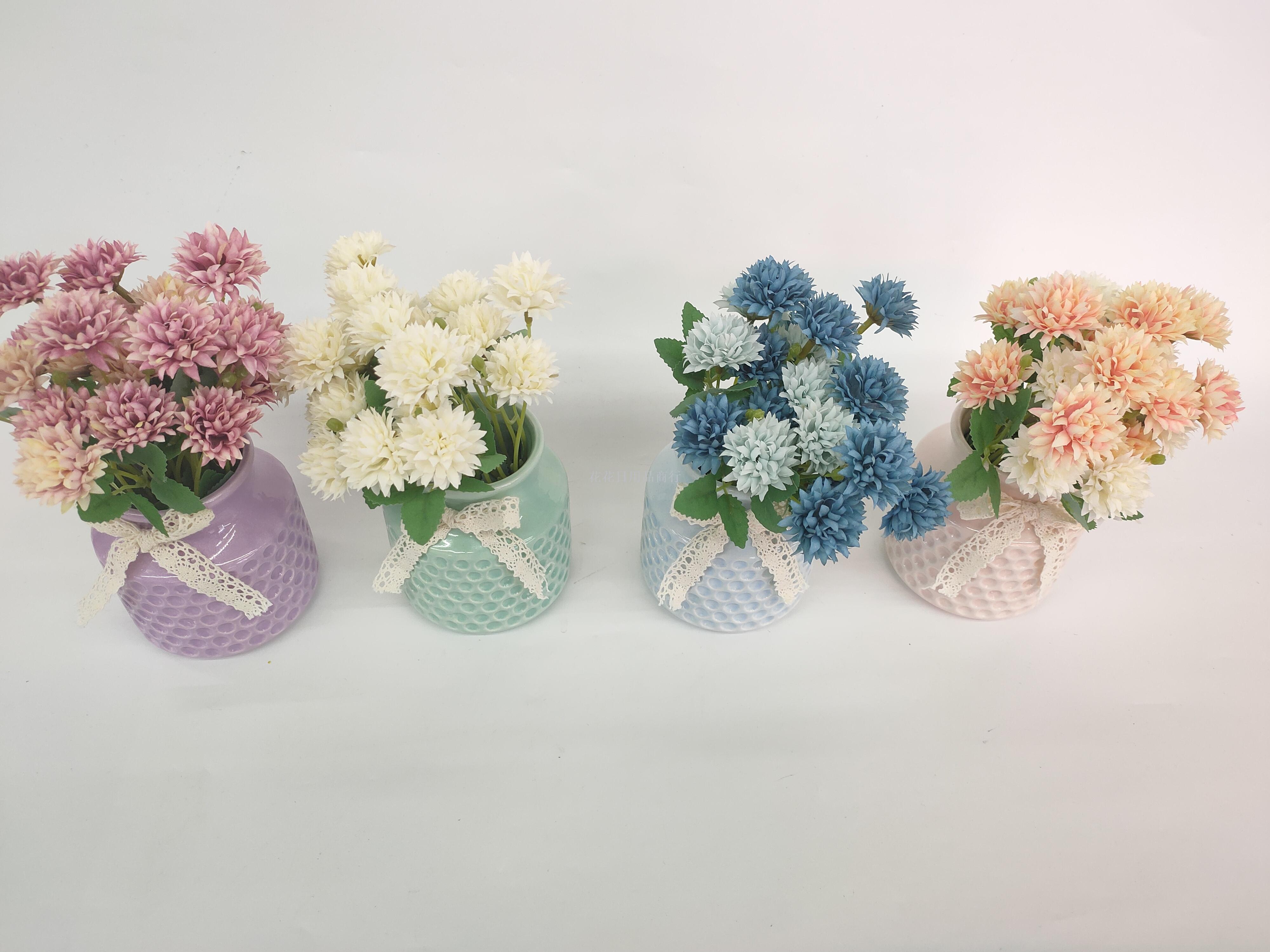 新款彩色陶瓷盆绣球花办公室装饰品摆件花仿真盆景