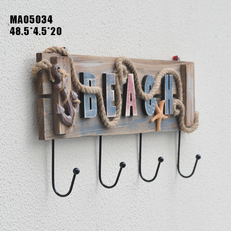 美式做旧地中海实木衣钩挂件  海洋挂钩 创意背景家居墙饰品