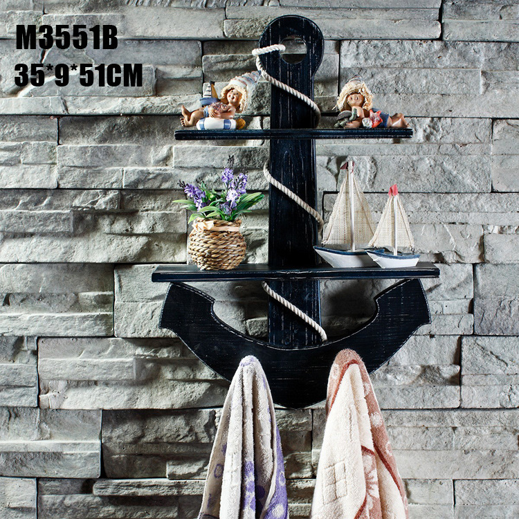 地中海风格锚隔板置物架多功能创意家居饰品 浴室装饰实木锚