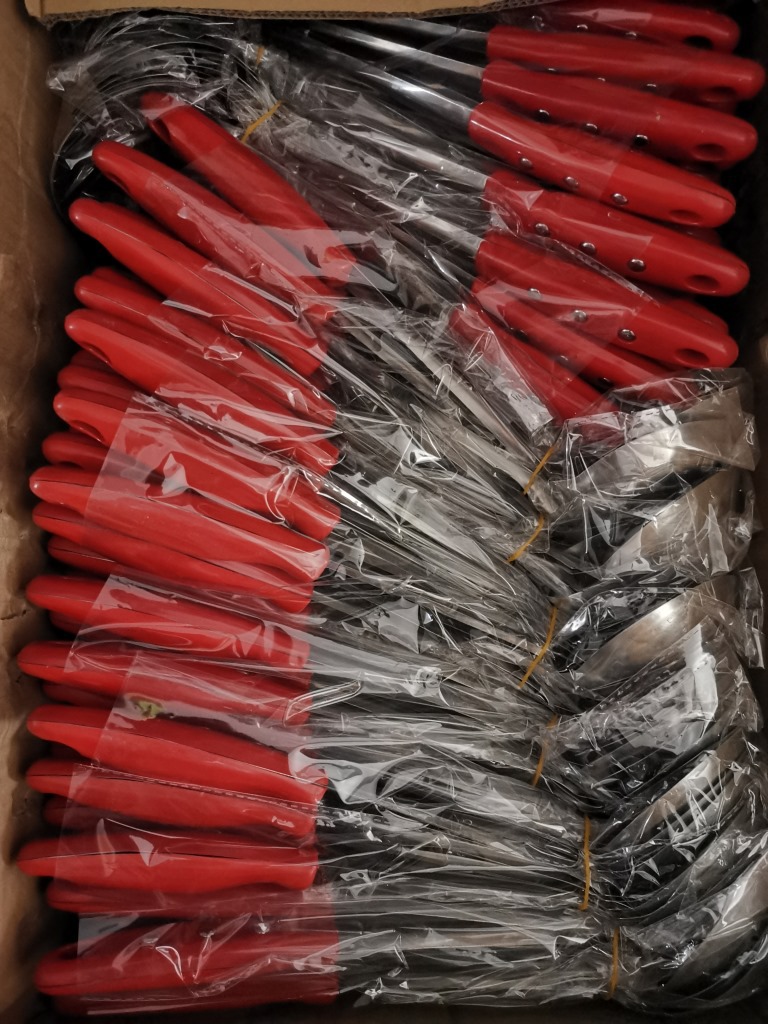 D1842 Sanding red-handled pot, spoon, soup spoon, cookware, kitchen cooking tools, Yiwu 2-yuan 2-yuan store Item Picture