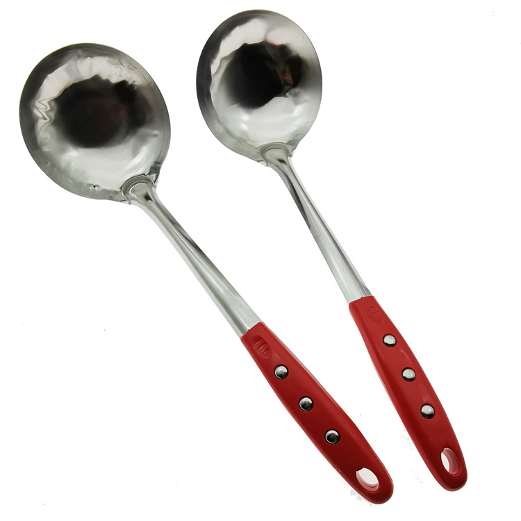 D1842 Sanding red-handled pot, spoon, soup spoon, cookware, kitchen cooking tools, Yiwu 2-yuan 2-yuan store