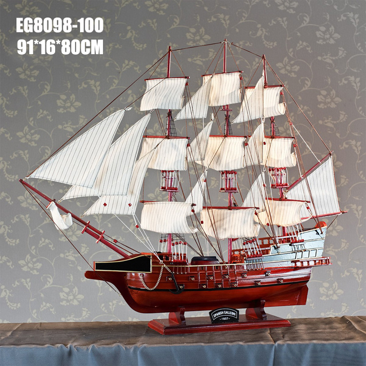 100厘米船模 实木雕刻 海洋系列 欧式多帆船 义乌工艺品 迈瑞恩