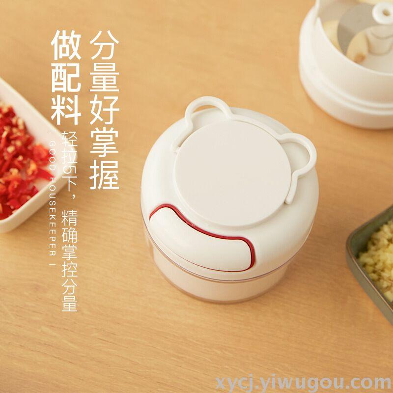 Garlic-pulling wonder device with handle, cutting and pressing, mini blender