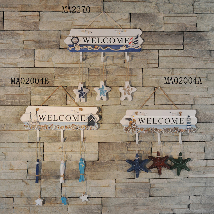 地中海装饰门牌挂钩 WELCOME欢迎挂牌 衣帽钩 海洋家居饰品工艺品