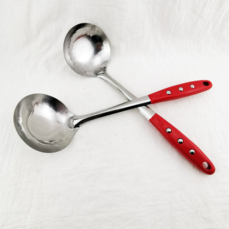 D1842 Sanding red-handled pot, spoon, soup spoon, cookware, kitchen cooking tools, Yiwu 2-yuan 2-yuan store details Picture