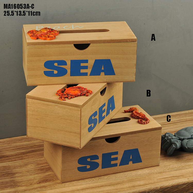 新品促销纸巾盒 家居收纳 木制纸巾盒 地中海风格 海洋系列MA1605