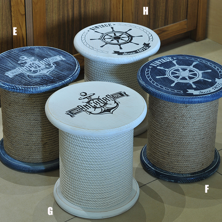 实木圆凳 地中海做旧茶几 多功能收纳实木家具 换鞋凳 休闲凳椅