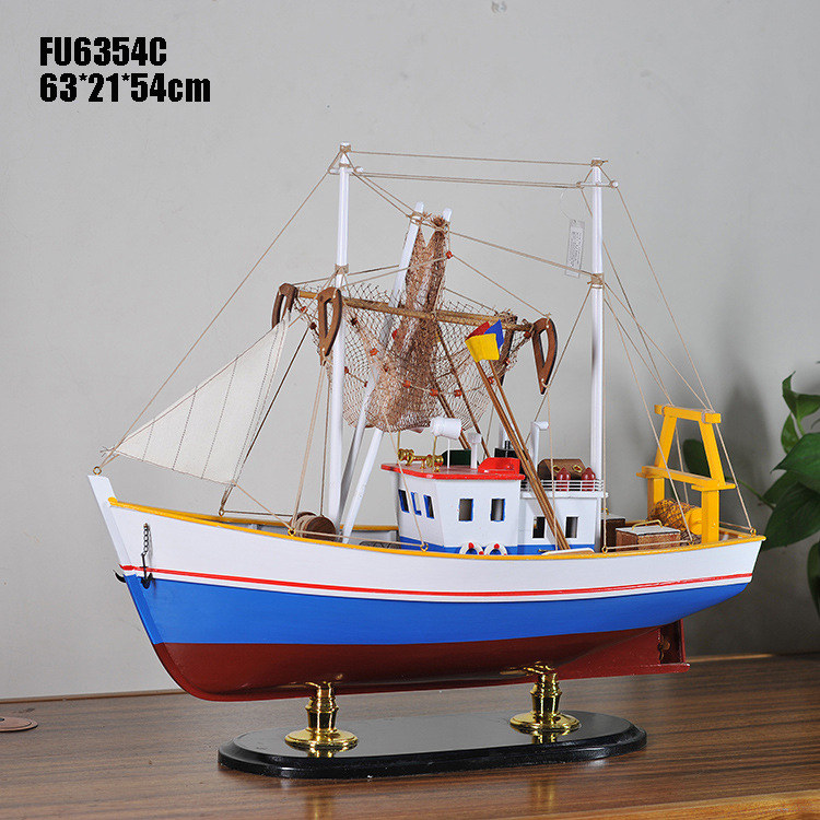 纯手工制作65CM木制渔船摆件 创意家饰 家居饰品 木制礼品工艺品