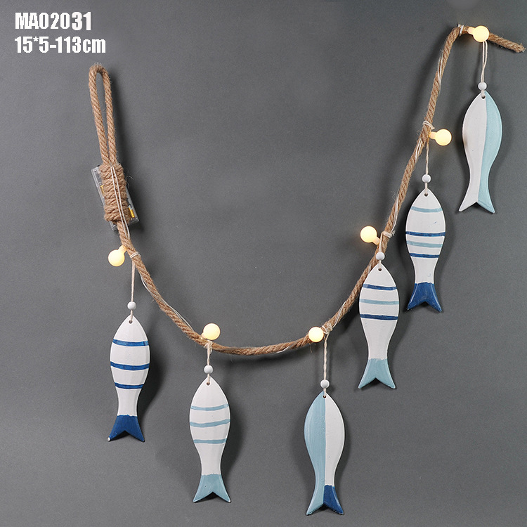 热销新品LED 木制鱼串 窗帘装饰 渔网背景装饰 海洋挂件 MA05120