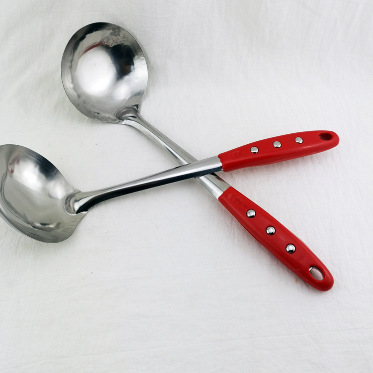 D1842 Sanding red-handled pot, spoon, soup spoon, cookware, kitchen cooking tools, Yiwu 2-yuan 2-yuan store Specification image