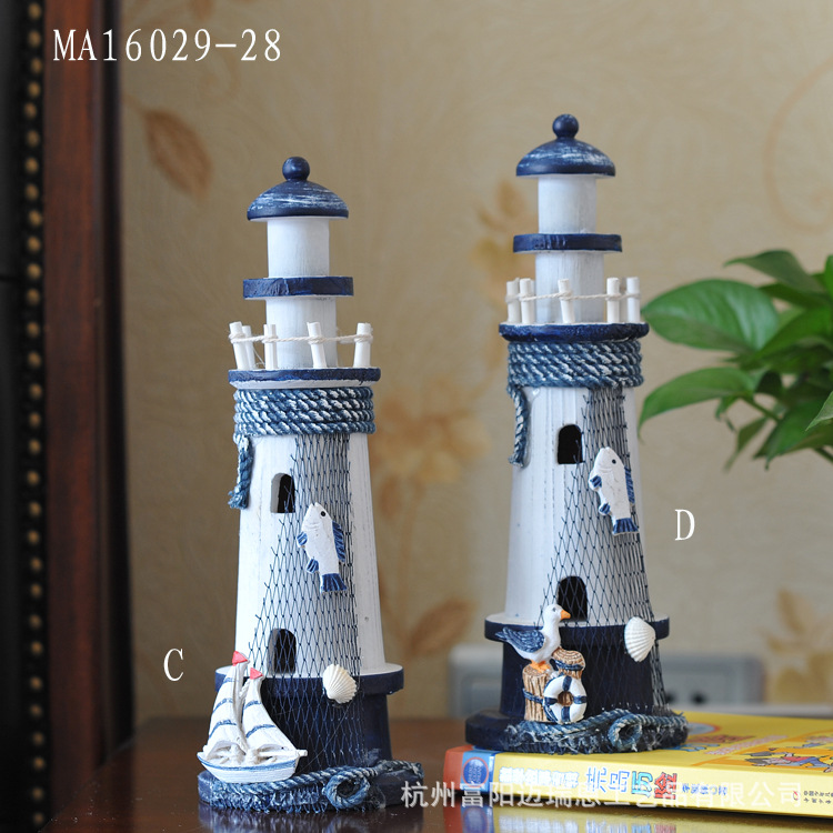灯塔 木灯塔 带鸟灯塔模型 地中海灯塔 手工木制模型 MA16029-28