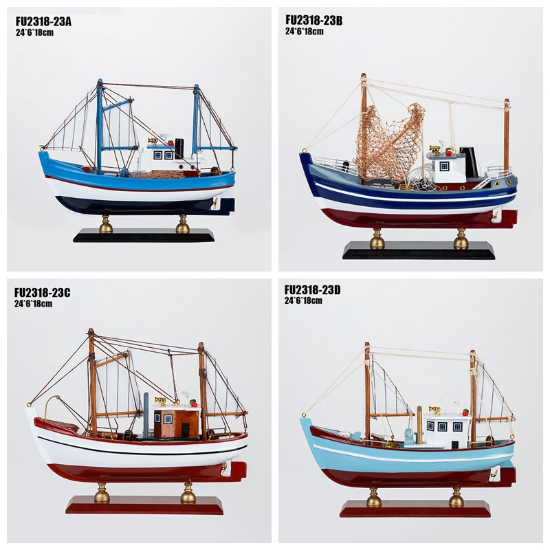 渔船摆件 纯手工制作捕鱼船  木制创意家饰 家居饰品 出海抓鱼船