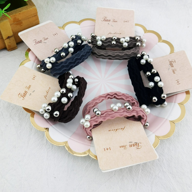 A2835 lace pearl, two rubber bands, Korean-style headwear, hair band and hair rope, wholesale from Yiwu Eryuan Store's street stall Specification image